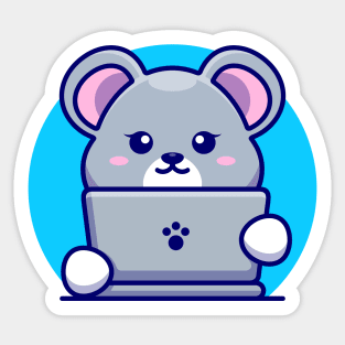 Cute mouse with laptop cartoon design Sticker